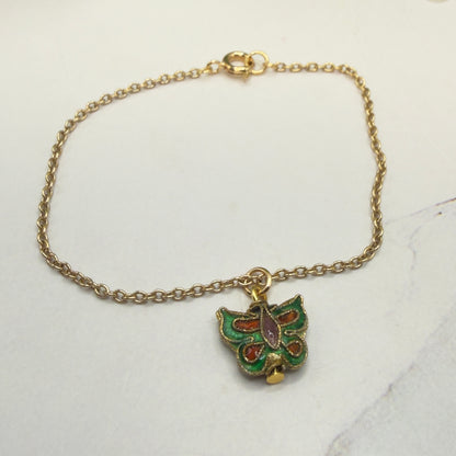 Green Multi Color Enamel Detail Butterfly Charm Gold Doll Necklace • 18 Inch Fashion Doll Jewelry