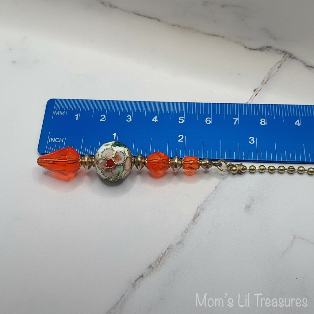 Decorative Orange Crystal Cloisonné Fan Pull • Light Chandelier Pull Chain