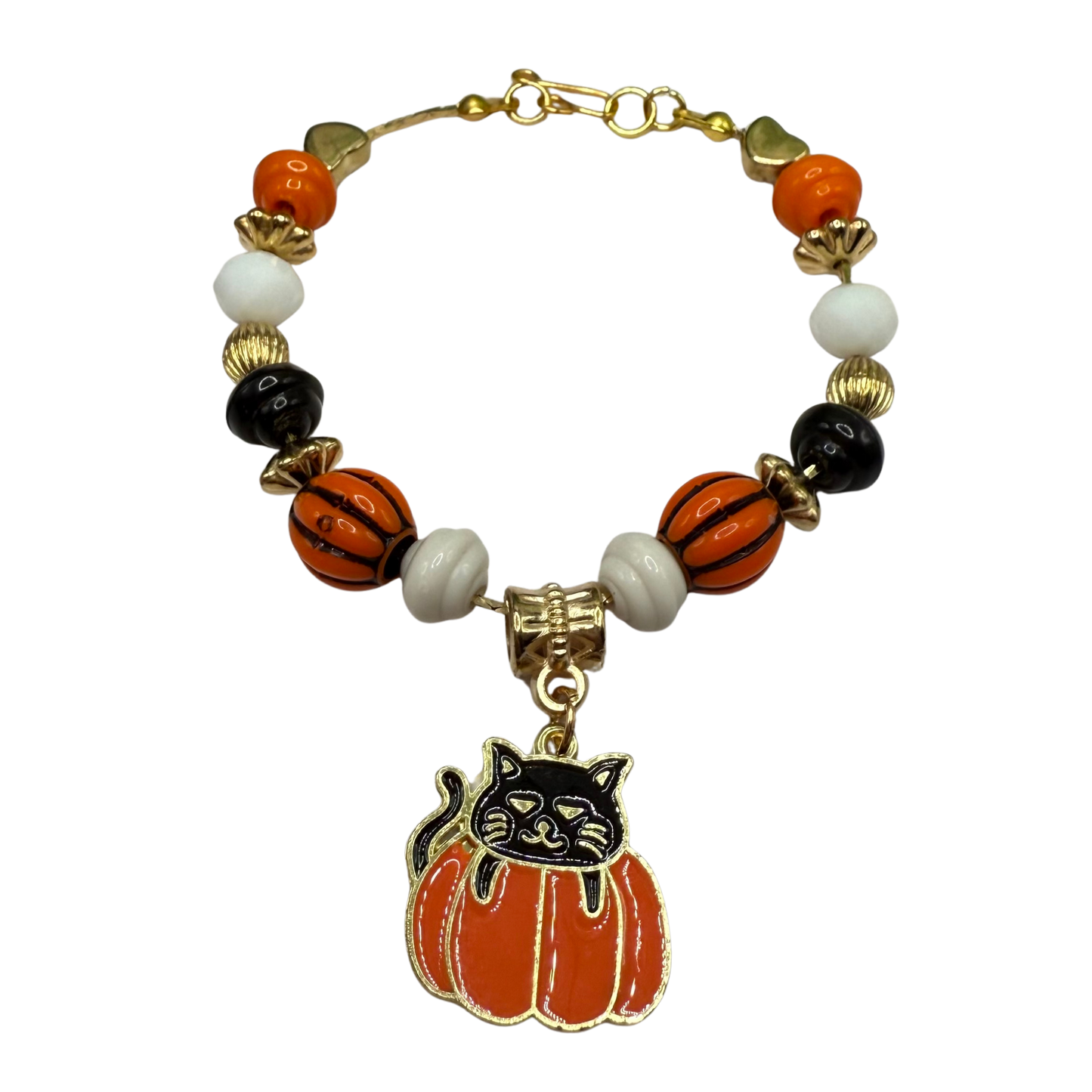 Cat in Pumpkin Charm Halloween Beaded Doll Necklace • 18 Inch Fashion Doll Jewelry