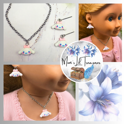 Cinnamoroll Sanrio White Puppy Charm Doll Necklace & Earrings • 18 Inch Fashion Doll Jewelry