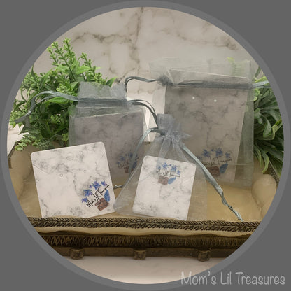 Blue Perfume Bottle Set With Doily Lined Vanity Tray • Dollhouse Miniatures