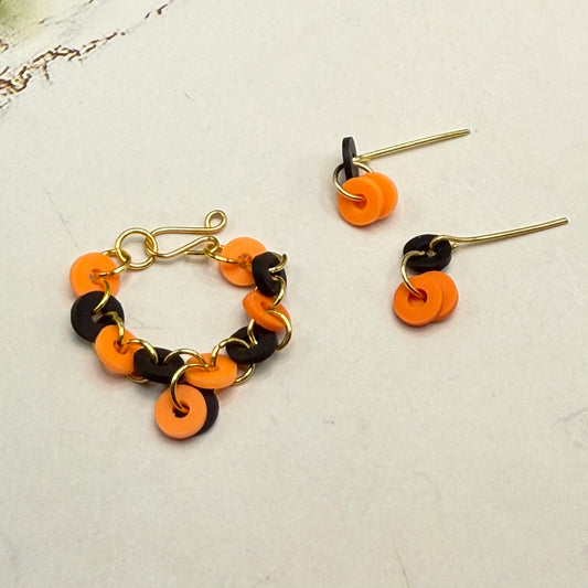 Orange Black Circle Design Earrings and Necklace | for 10-12 Inch 1:6 Fashion Doll