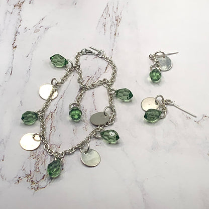 Green Clear Acrylic Crystal Silver Doll Necklace Earring Set • 16” Doll Jewelry