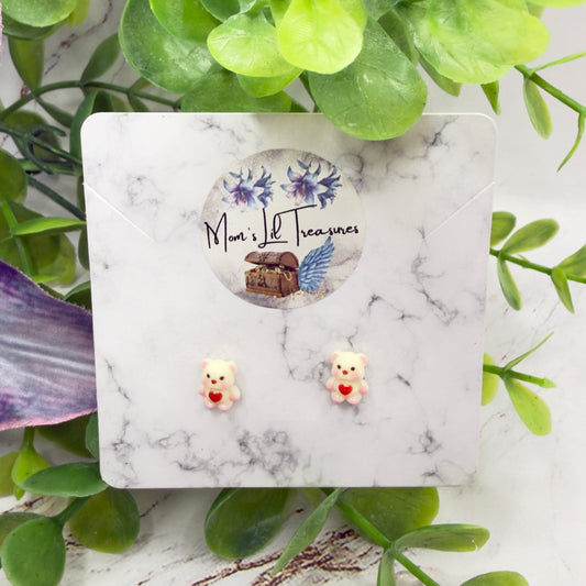 Teddy Bear Red Heart Post Doll Earrings • 2mm Post for 18 Inch Fashion Doll