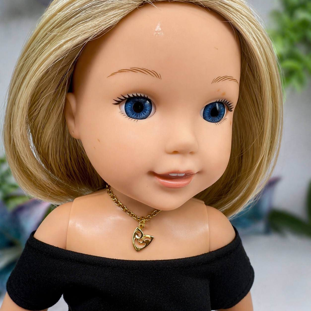 Comedy Face Mask Gold Charm Doll Necklace • 14 Inch Fashion Doll Jewelry
