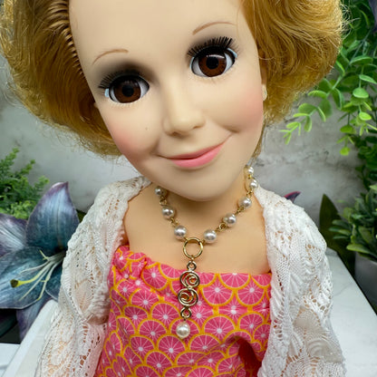 Pearl Gold Spiral Design Y-Style Doll Necklace • 18-22 Inch Fashion Vintage Doll Jewelry