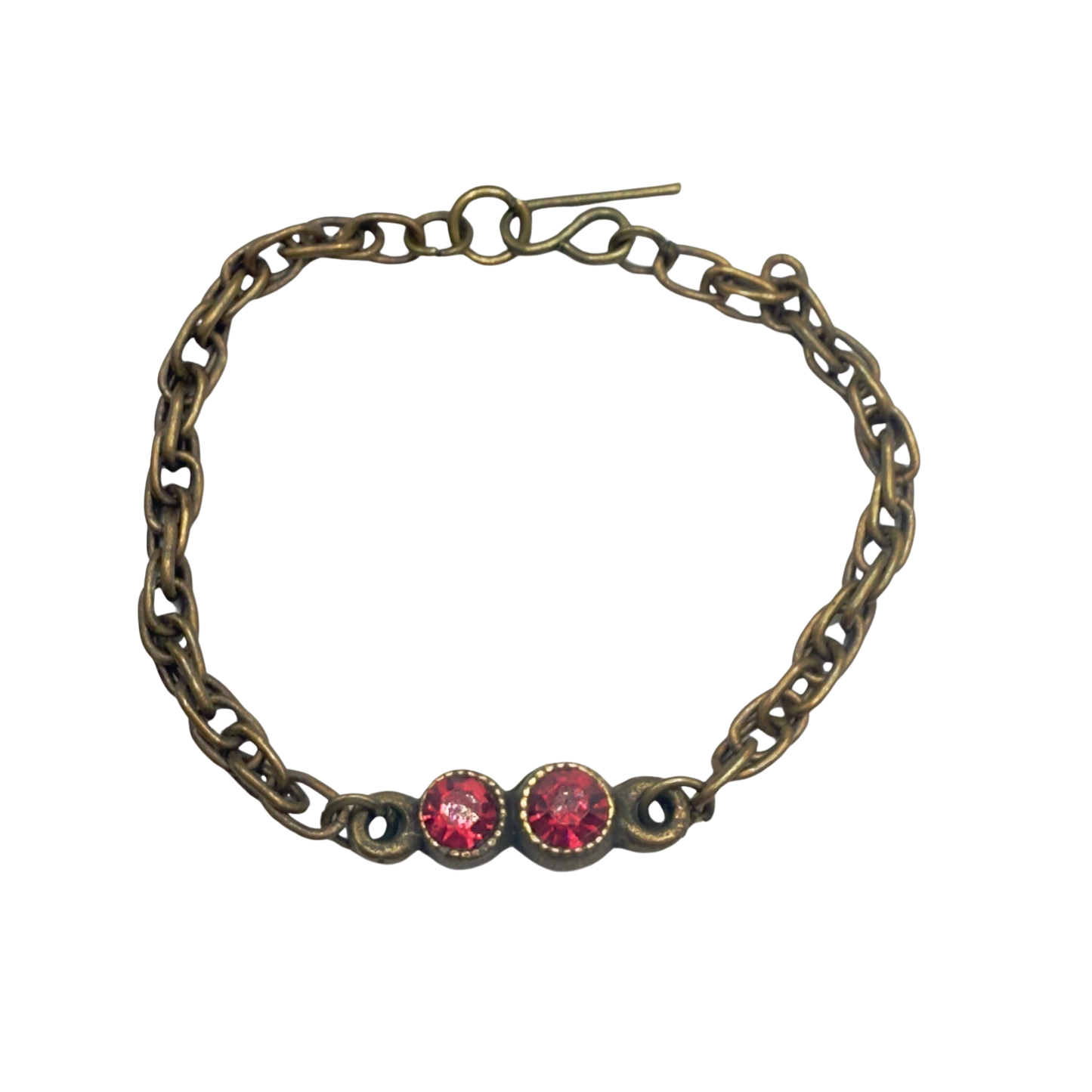 Dark Pink Red Rhinestone Bronze Copper Tone Chain Doll Necklace • 16 Inch Fashion Doll Jewelry