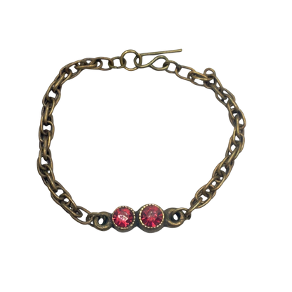 Dark Pink Red Rhinestone Bronze Copper Tone Chain Doll Necklace • 16 Inch Fashion Doll Jewelry