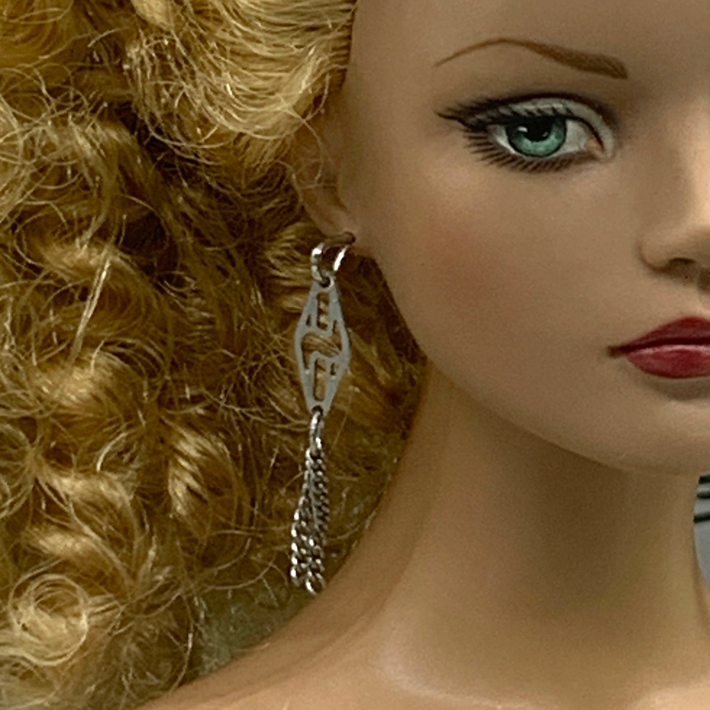 Silver Diamond Shaped Tassel Dangle Doll Earrings • 16” Fashion Doll Jewelry