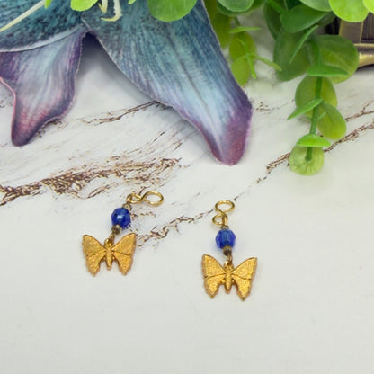 Gold Butterfly Blue Crystal Doll Earring DANGLE ONLY • 18 Inch Fashion Doll Jewelry