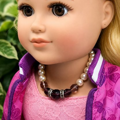 Pearl & Purple Crystal Rhinestone Doll Necklace • 18 Inch Fashion Doll Jewelry