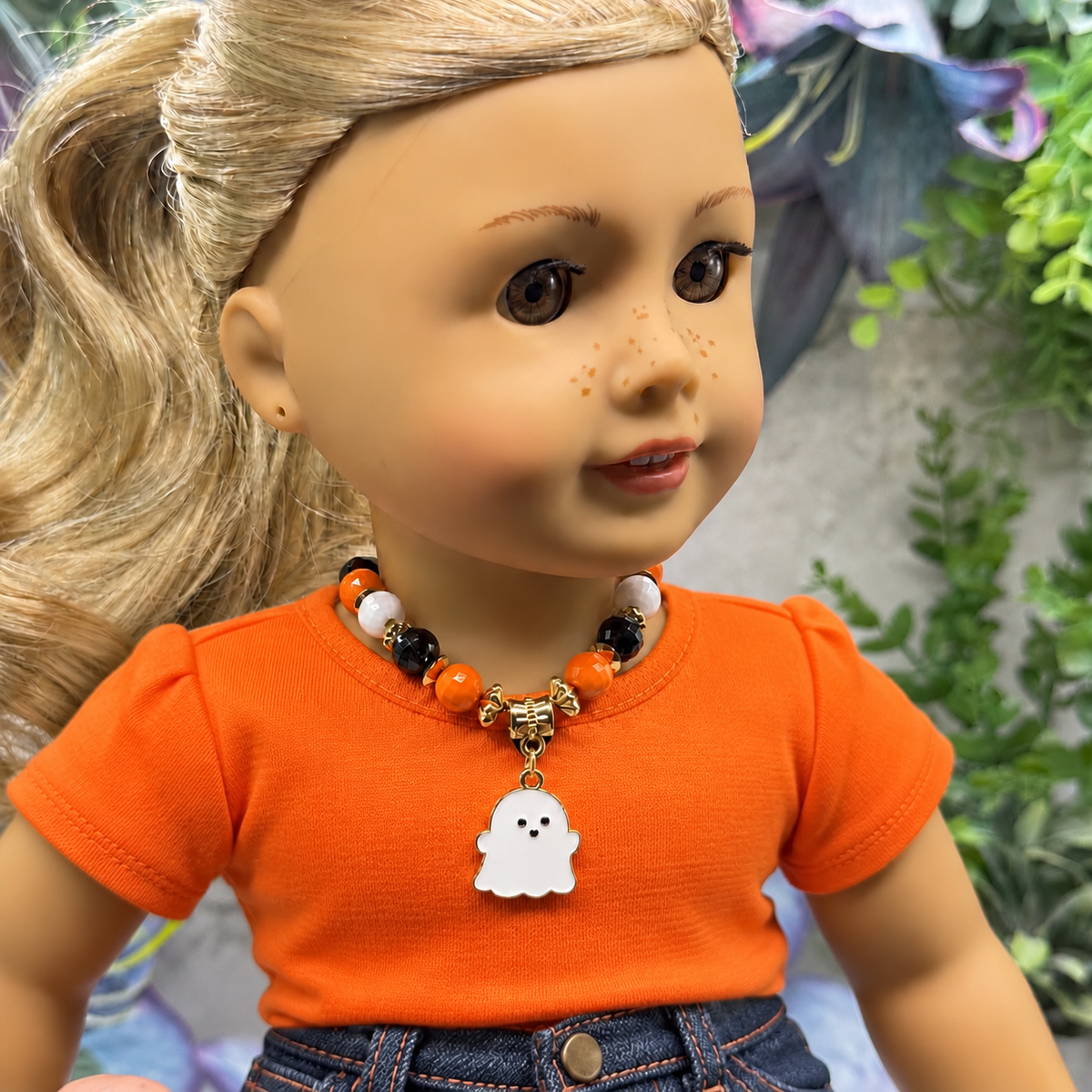 Halloween Ghost Charm Beaded Doll Necklace | fits 18 Inch Fashion Doll • American Girl