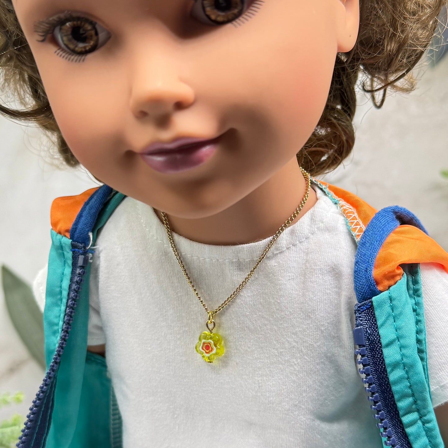 Yellow Translucent Flower Charm Gold Chain Doll Necklace • 18 Inch Fashion Doll Jewelry