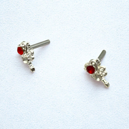 Red Rhinestone Heart Silver Wings Wand Design • 2mm Post for 18 Inch Fashion Doll