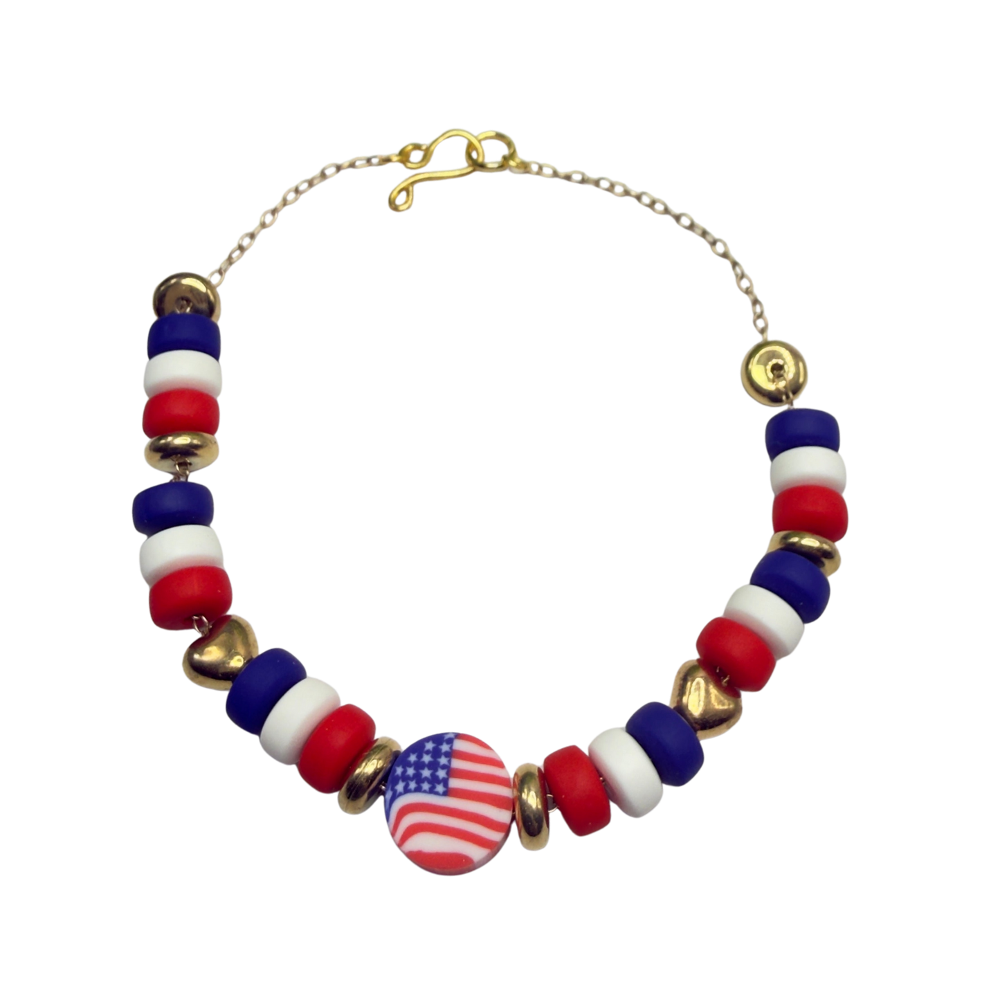 Red White Blue Beaded American Flag Charm Doll Necklace for 18 Inch Fashion Doll
