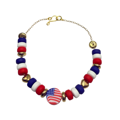 Red White Blue Beaded American Flag Charm Doll Necklace for 18 Inch Fashion Doll