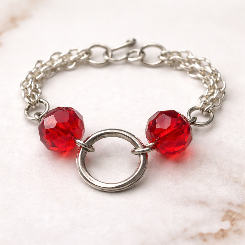 Red Faceted Acrylic Crystal Silver Ring Doll Necklace • 16 Inch Fashion Doll Jewelry