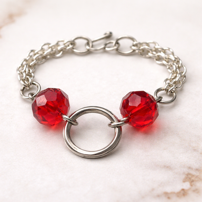 Red Faceted Acrylic Crystal Silver Ring Doll Necklace • 16 Inch Fashion Doll Jewelry