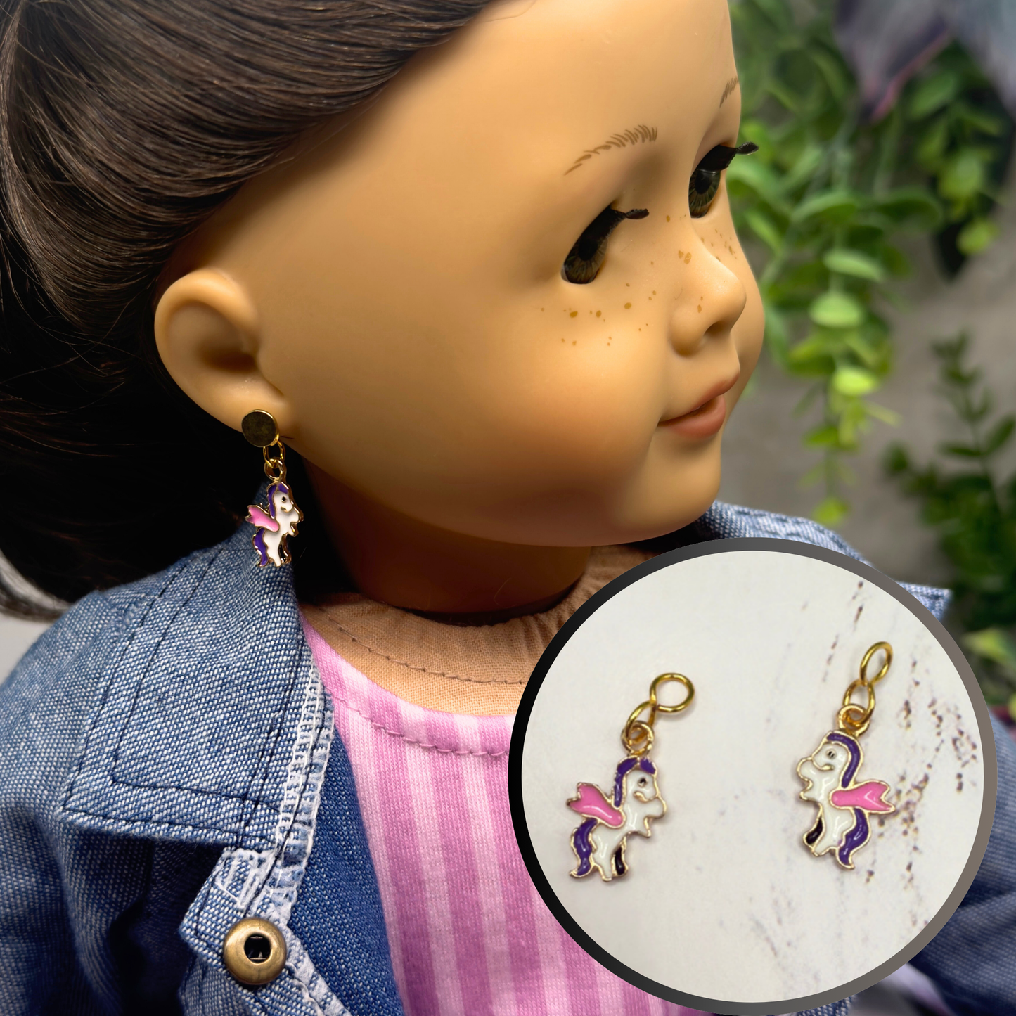 Unicorn Charm Doll Earring DANGLE ONLY •  Fits 2mm Post Earrings • 18” Fashion Doll Jewelry