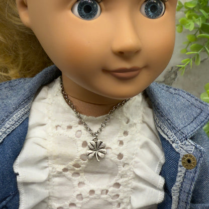 Silver Four Leaf Clover Luck Doll Necklace • 18 Inch Fashion Doll Jewelry