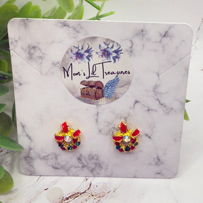 Christmas Wreath Gold Post Doll Earrings • 2mm Post for 18 Inch Fashion Doll