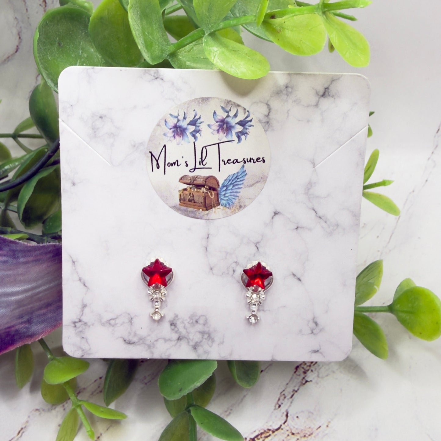 Red Rhinestone Star Wand Design Post Doll Earrings • 2mm Post for 18 Inch Fashion Doll