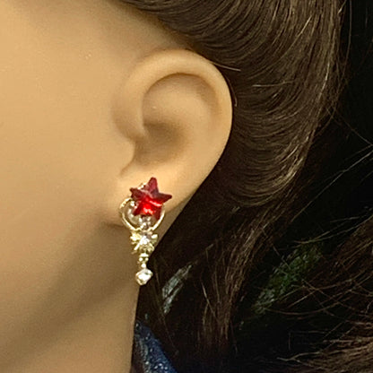 Red Rhinestone Star Heart Post Doll Earrings 2mm Post fit 18” American Girl Doll