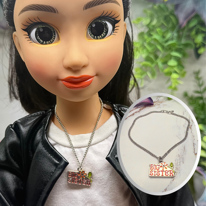 Big Sister Charm Silver Doll Necklace • 18 Inch Fashion Doll Jewelry