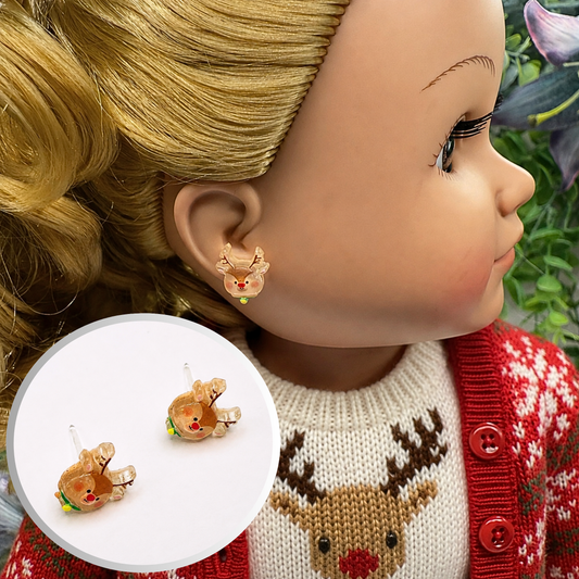 Reindeer Rudolph Christmas Silicone Post Doll Earrings • 18 Inch Fashion Doll Jewelry