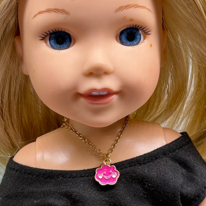 Pink Enamel Smiling Happy Cloud Charm Gold Doll Necklace • 14 Inch Fashion Doll Jewelry