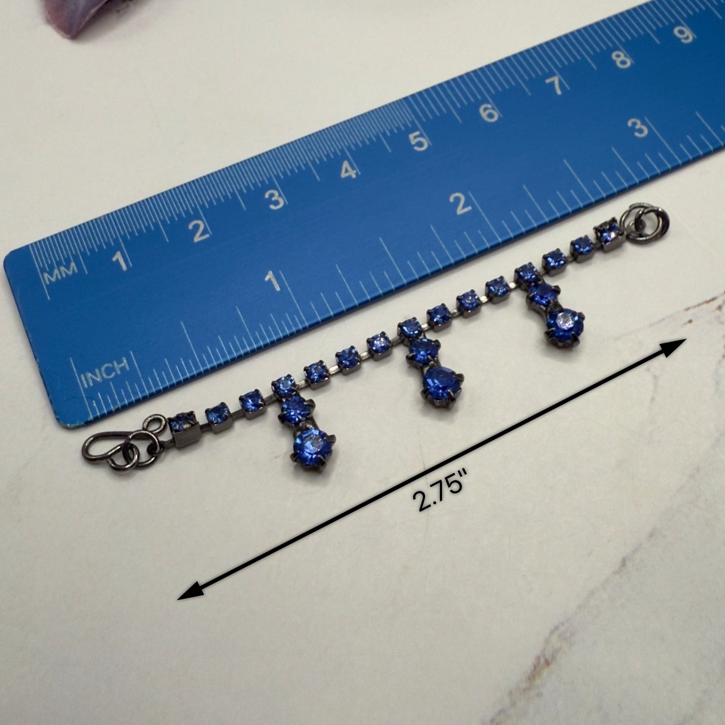 Blue Rhinestone Drop Black Metal Doll Necklace • 16 Inch Fashion Doll Jewelry