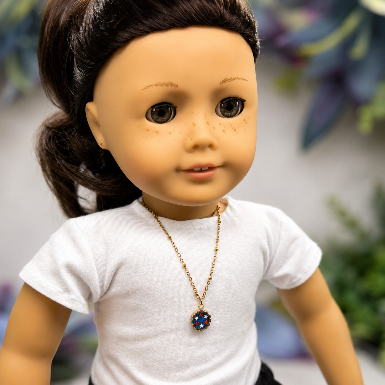Red White Blue Stars Round Americana Charm Doll Necklace for 18 Inch Fashion Doll