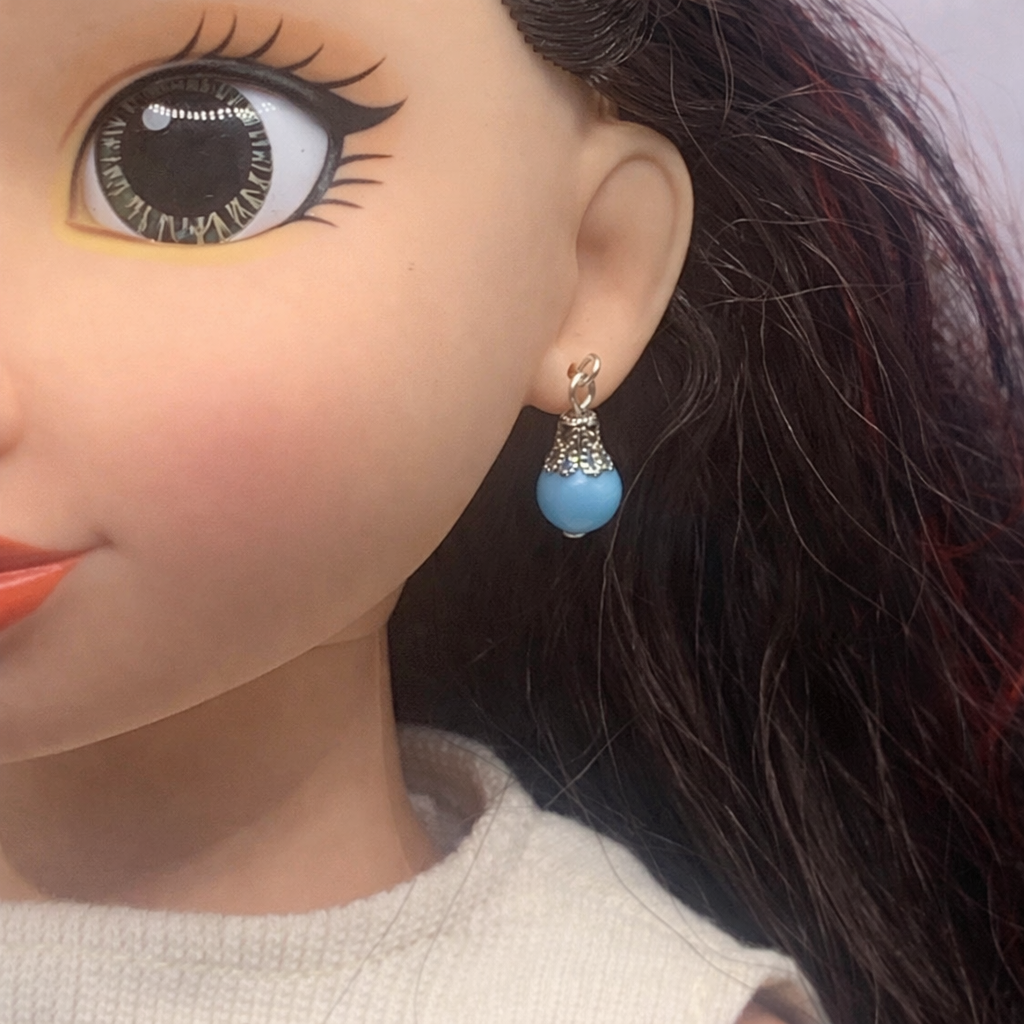 Light Turquoise Blue Dangle Doll Earrings • 18 Inch Fashion Doll Jewelry