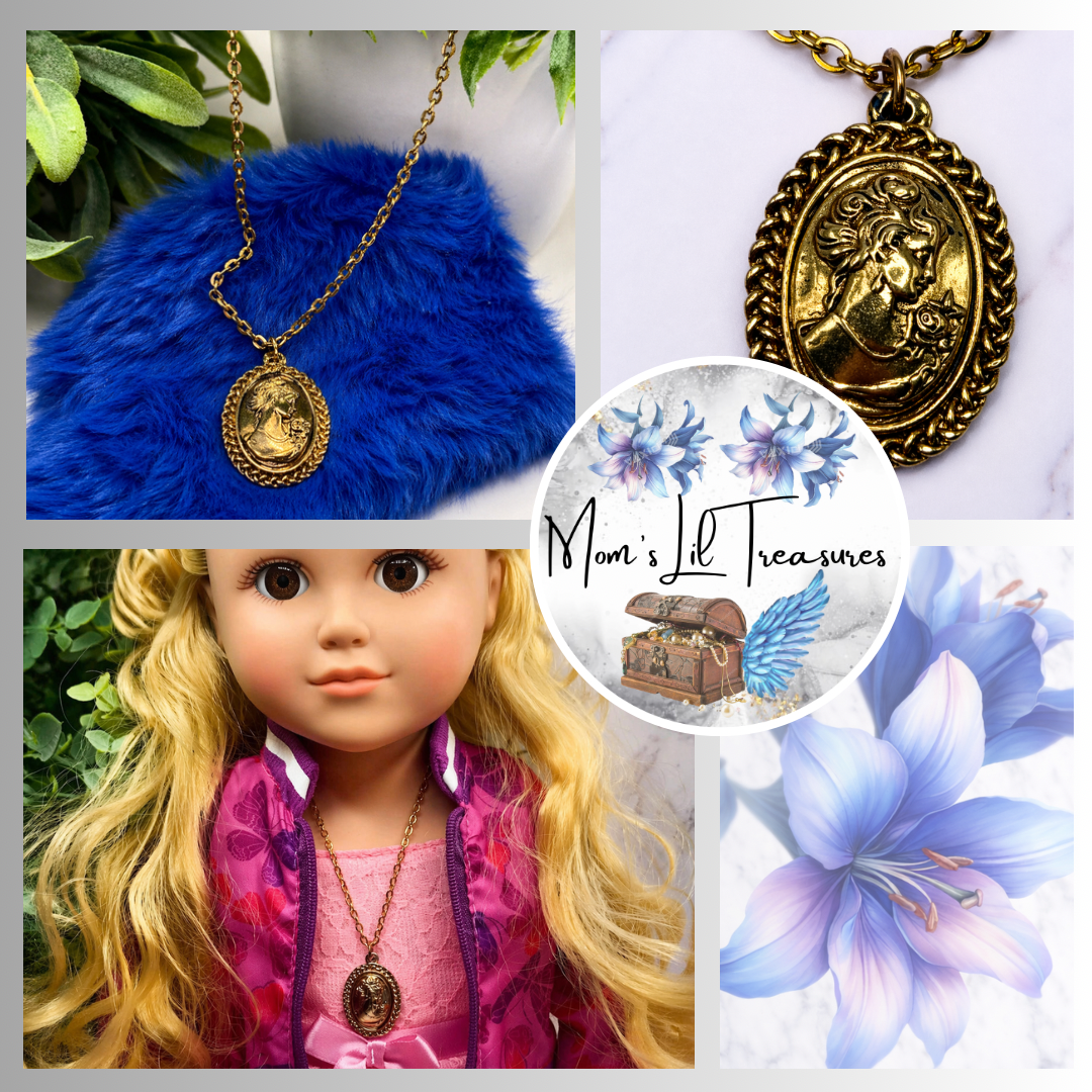 Gold Tone Cameo Pendant Doll Necklace • 18 Inch Fashion Doll Jewelry