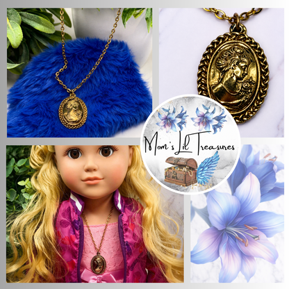 Gold Tone Cameo Pendant Doll Necklace • 18 Inch Fashion Doll Jewelry