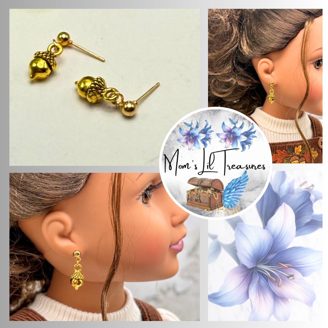 Acorn Autumn Gold Dangle Post Doll Earrings | for 18 Inch Fashion Doll