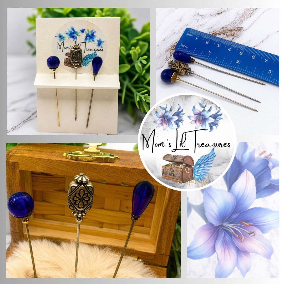 Blue Silver Set • Stick Pins / Hatpin / Sewing Quilting pins / Gifts for Her
