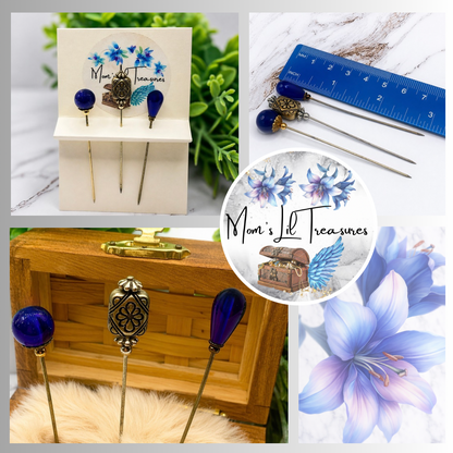 Blue Silver Set • Stick Pins / Hatpin / Sewing Quilting pins / Gifts for Her