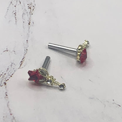 Red Rhinestone Star Heart Post Doll Earrings 2mm Post fit 18” American Girl Doll