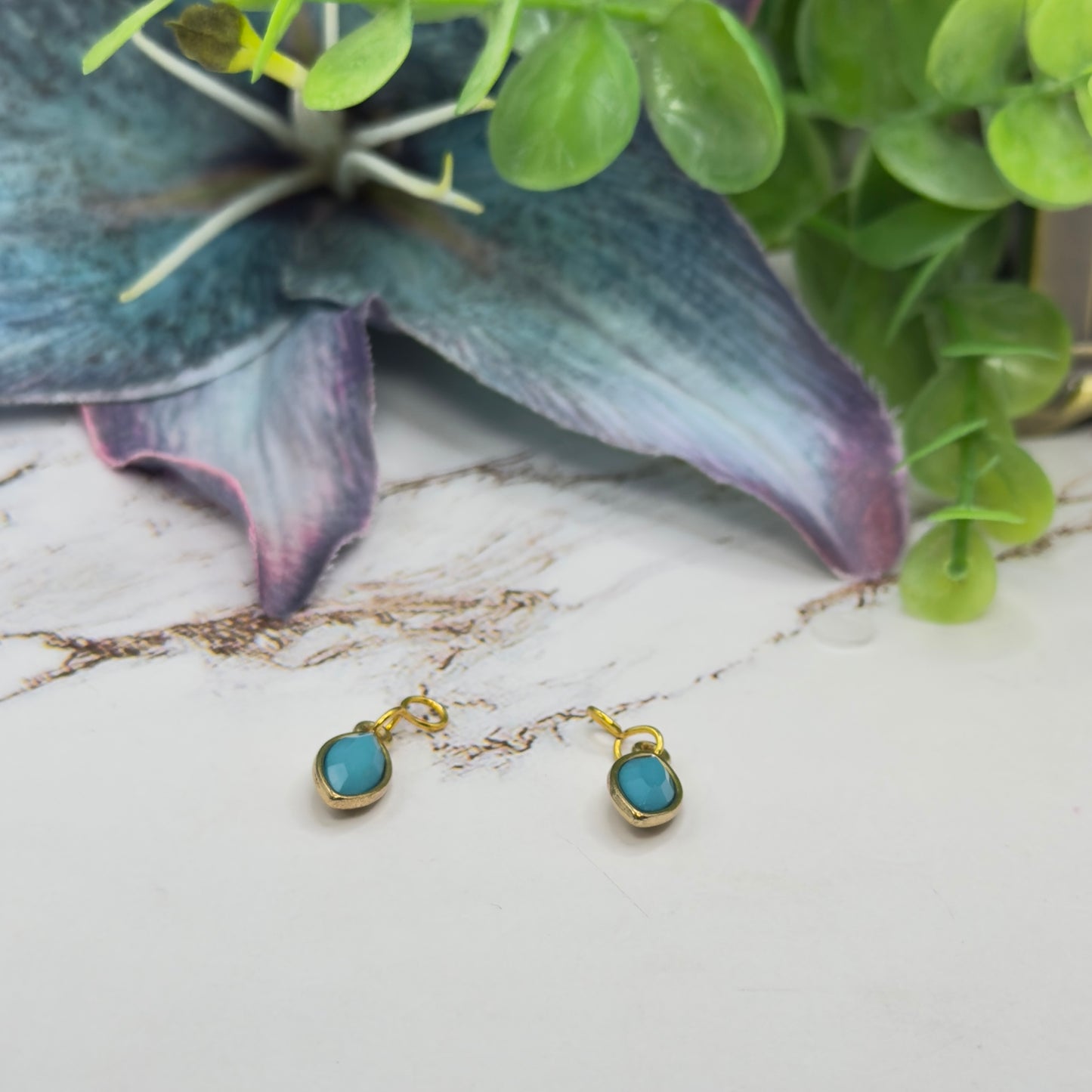 Turquoise & Gold Doll Earring Charms - DANGLE ONLY • 18 Inch Fashion Doll Jewelry