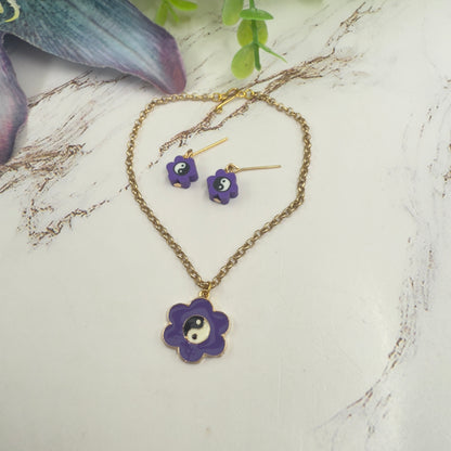 Yin-Yang Purple Flower Charm Doll Necklace &  Earrings • 18 Inch Fashion Doll Jewelry