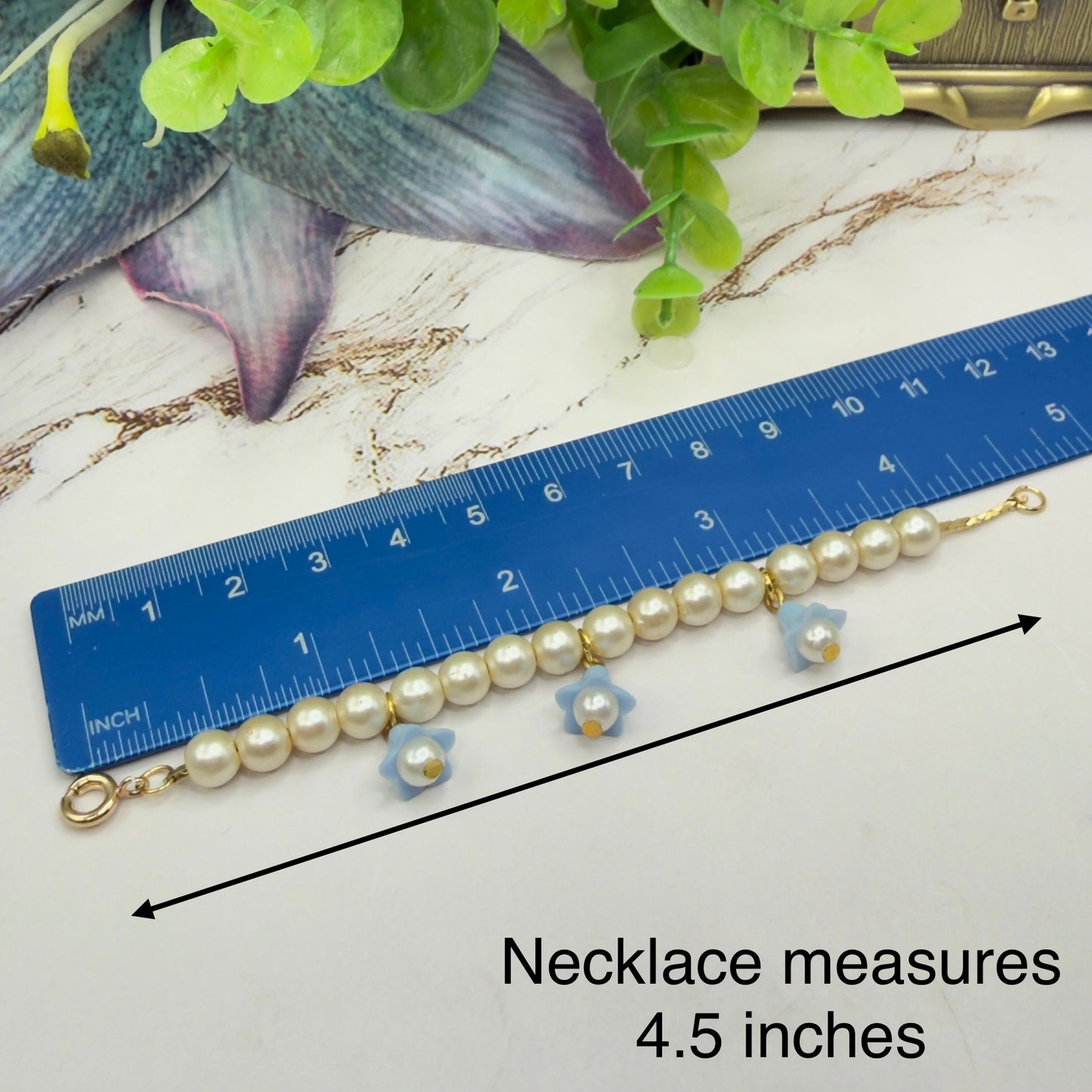Light Blue Bell Flower Dangle Pearl Beaded Doll Necklace & Earrings • 14 Inch Fashion Doll Jewelry