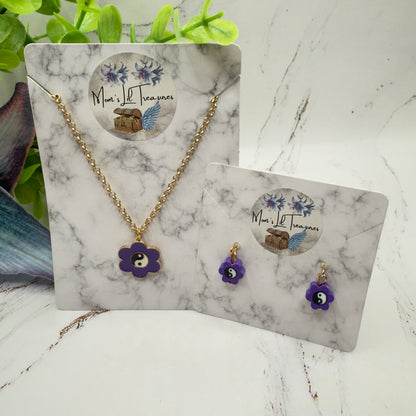 Yin-Yang Purple Flower Charm Doll Necklace &  Earrings • 18 Inch Fashion Doll Jewelry