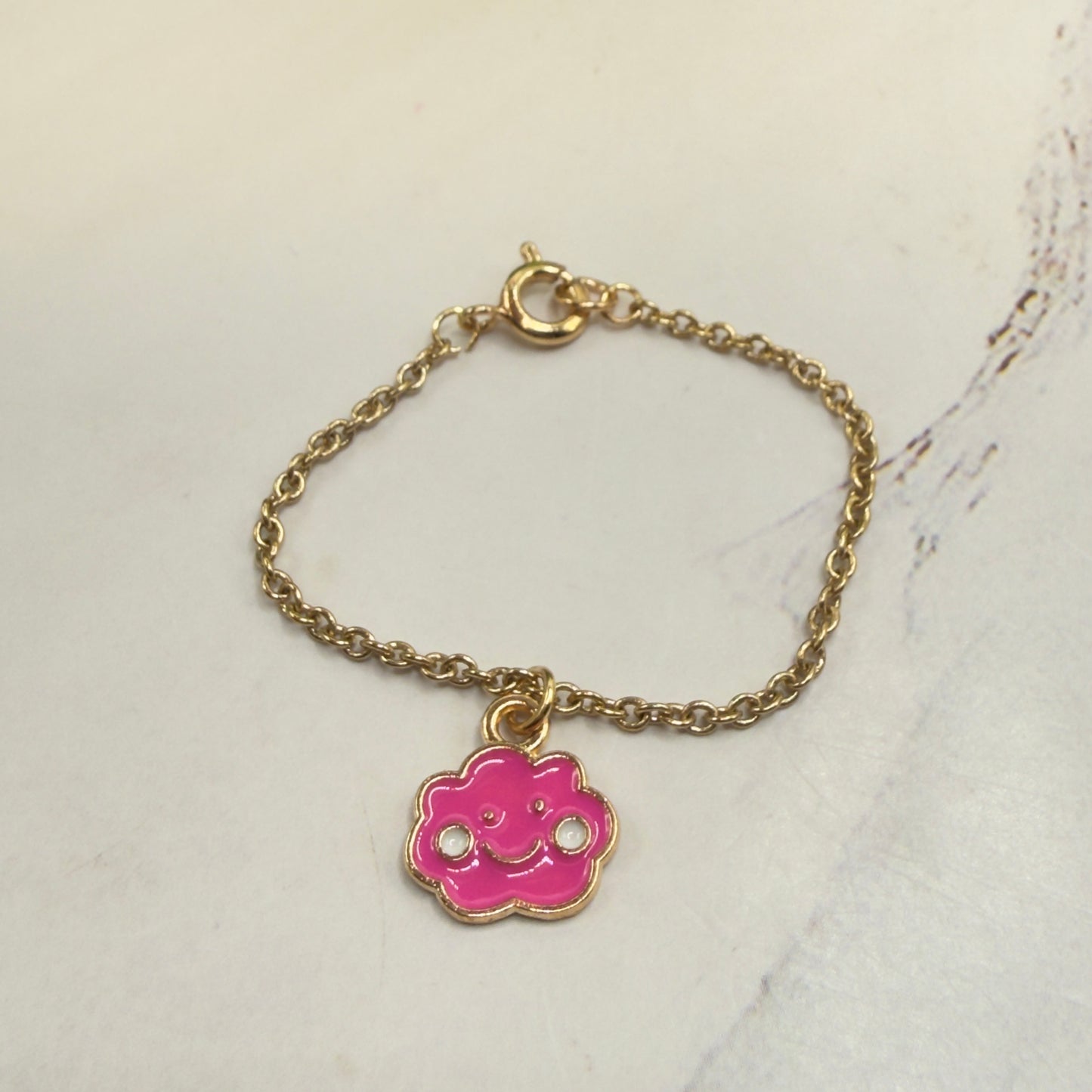 Pink Enamel Smiling Happy Cloud Charm Gold Doll Necklace • 14 Inch Fashion Doll Jewelry
