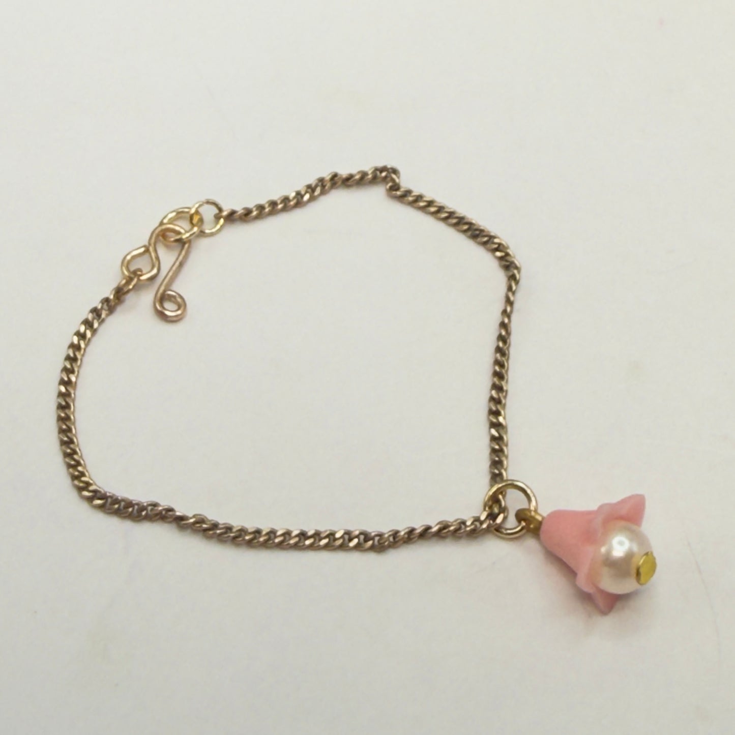 Pink Bell Flower Pearl Center Charm Gold Chain Doll Necklace • 14 Inch Fashion Doll Jewelry