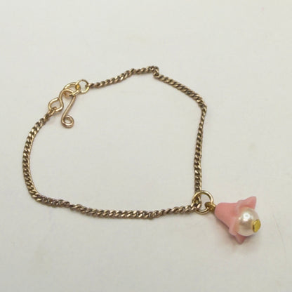 Pink Bell Flower Pearl Center Charm Gold Chain Doll Necklace • 14 Inch Fashion Doll Jewelry