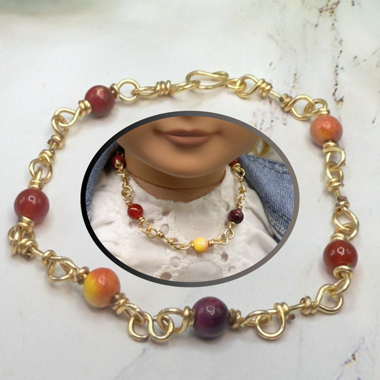 Red Coral Glass Bead & Gold Twist Link Doll Necklace • 18 Inch Fashion Doll Jewelry