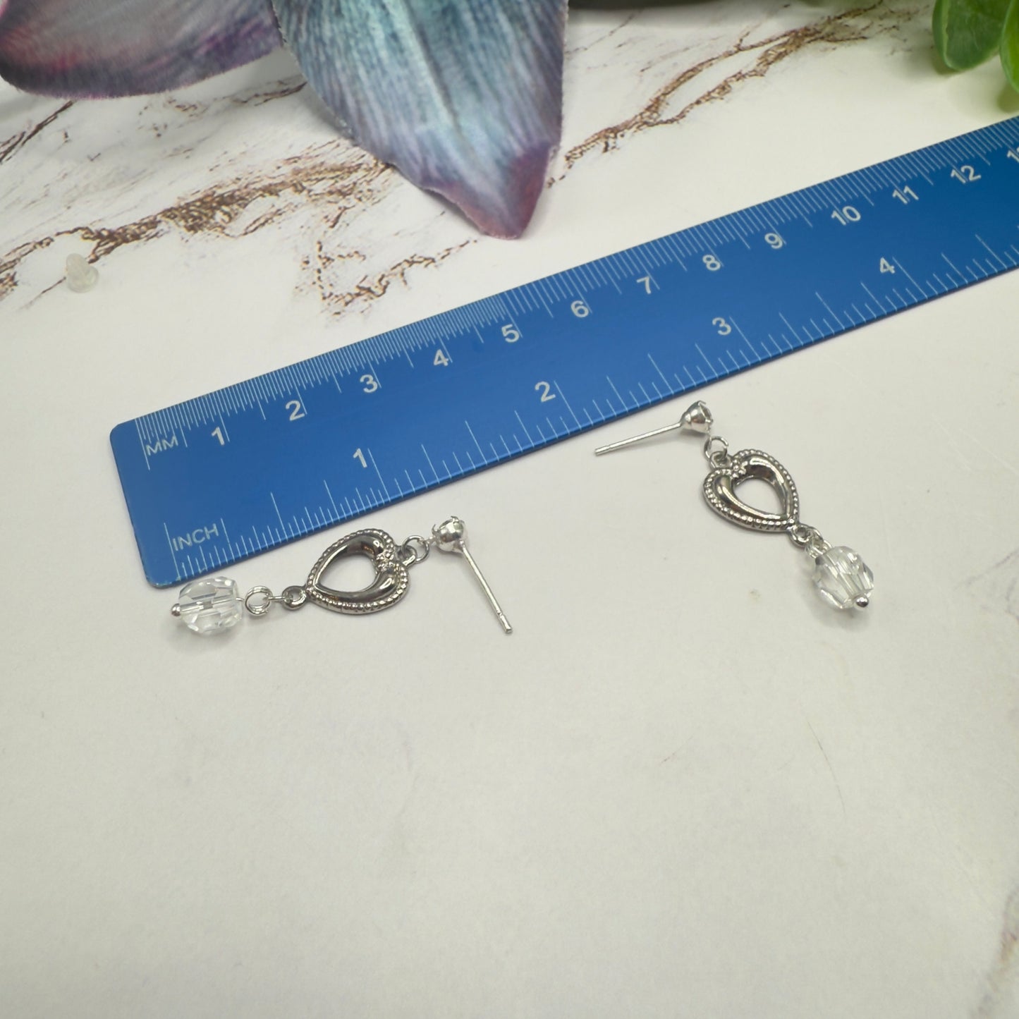 Silver Heart Clear Crystal Dangle Doll Earrings • 18 Inch Fashion Doll Jewelry