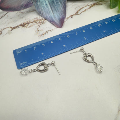 Silver Heart Clear Crystal Dangle Doll Earrings • 18 Inch Fashion Doll Jewelry