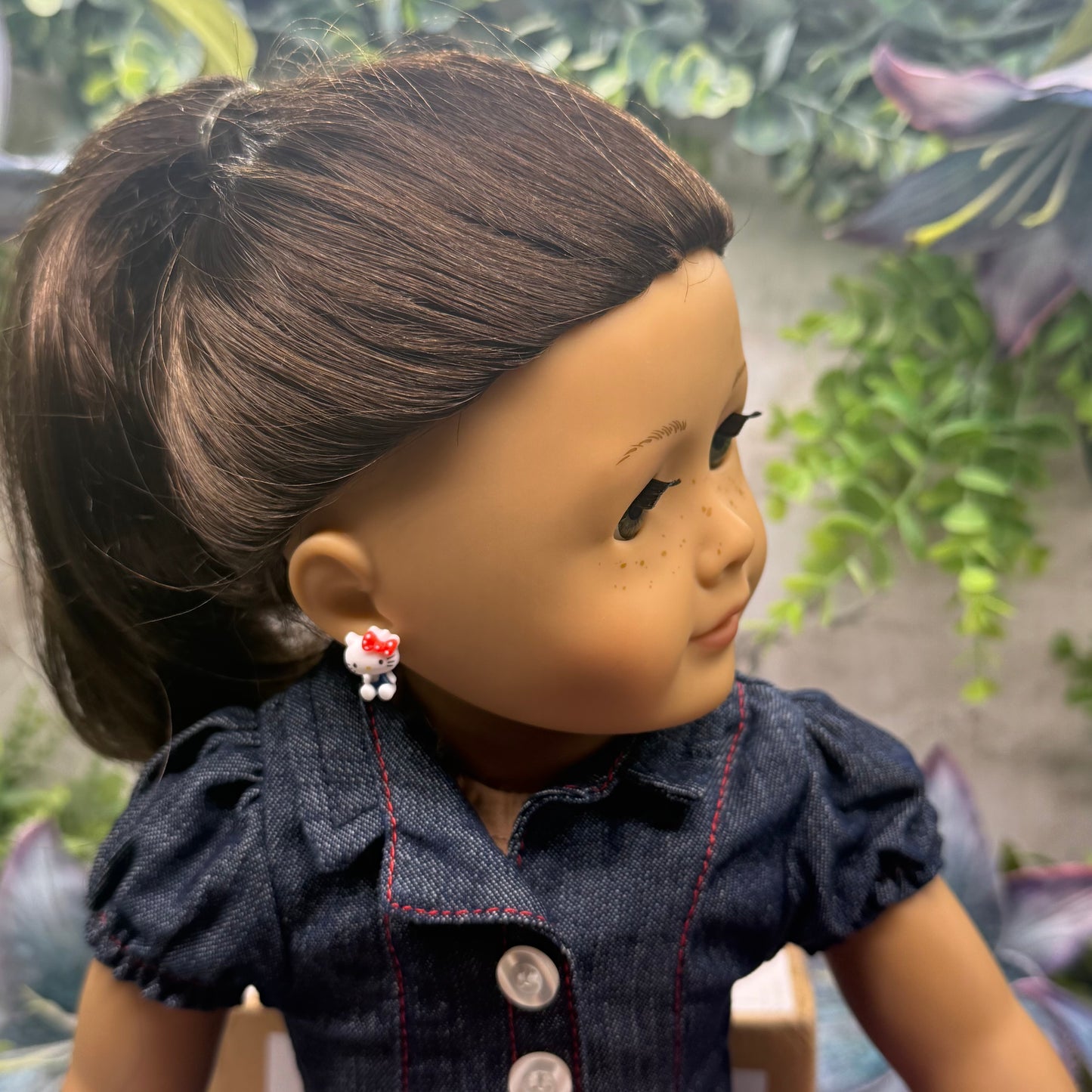 Hello Cat Kitty Red Polka Dot Bow Post Doll Earrings • 2mm Post for 18 Inch Fashion Doll